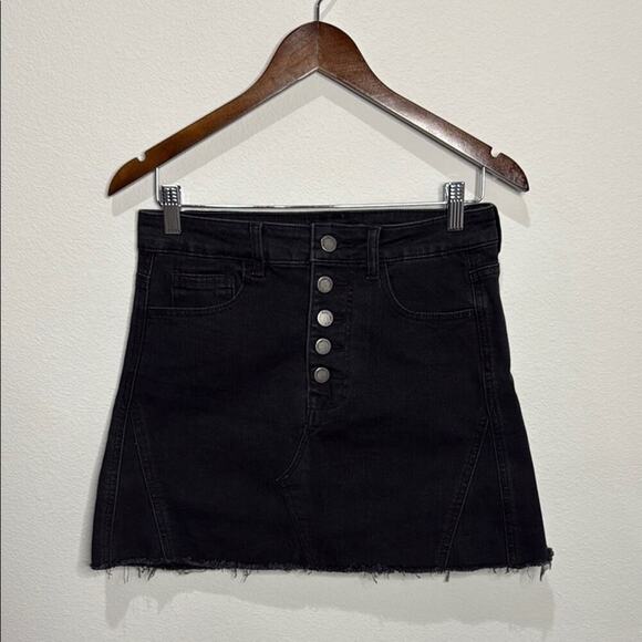 C'Est Toi Black Raw Hem Button Fly Jean Skirt Size M - Picture 1 of 4